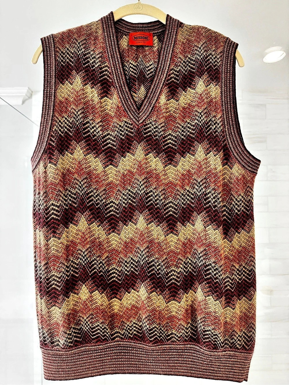 Missoni Geometric V-Neck Sweater Vest in Brown & Red Like New